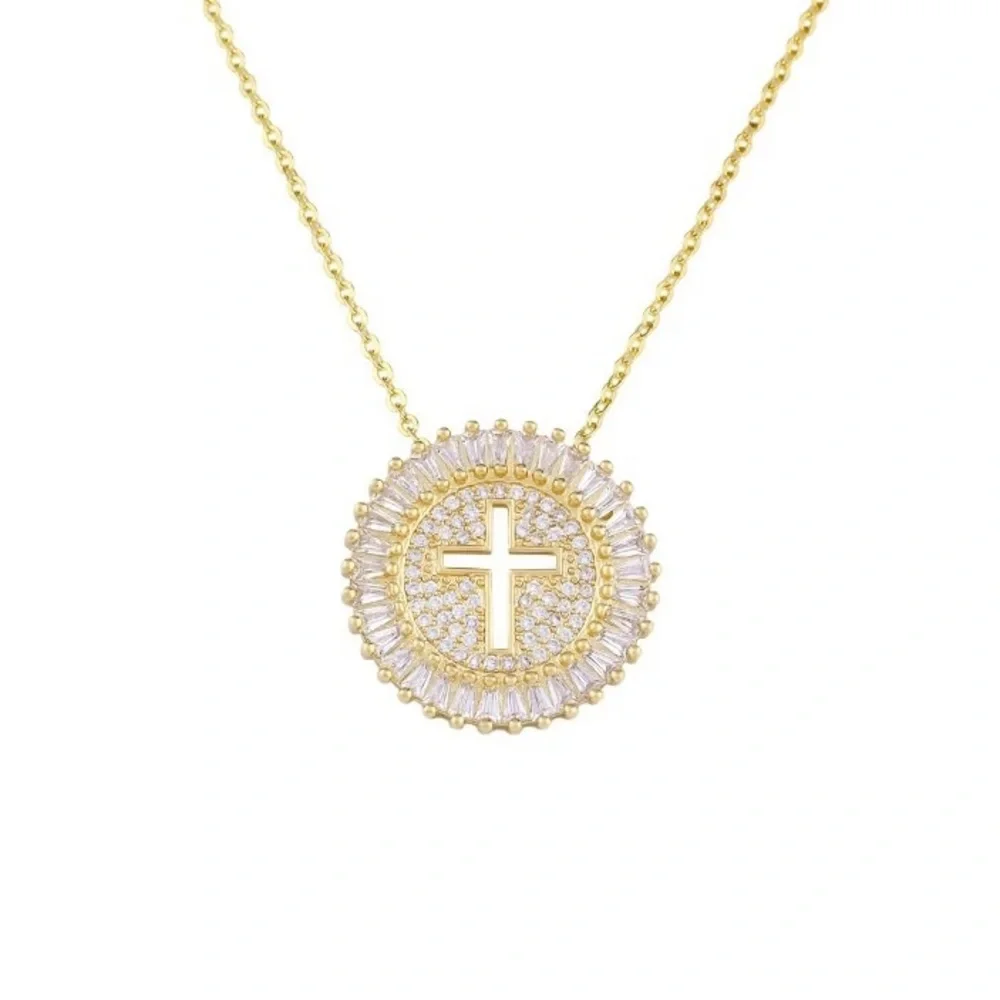 New Unisex Yellow Gold Plated Round Cut Diamond Necklace - Picture 4 of 4